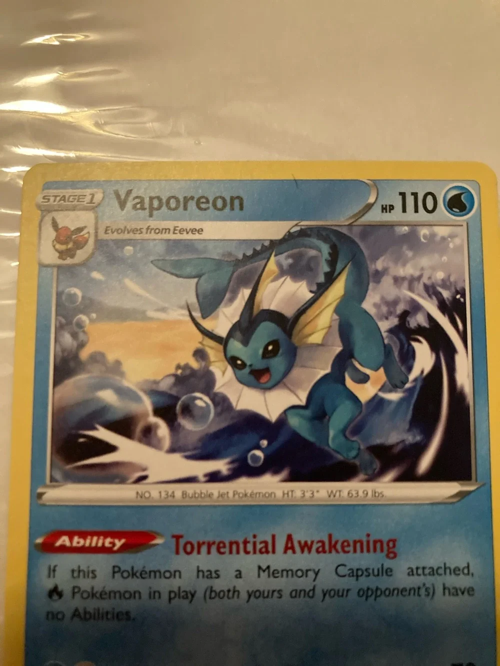 Pokemon Vaporeon Blue Yellow Trading Card 2020